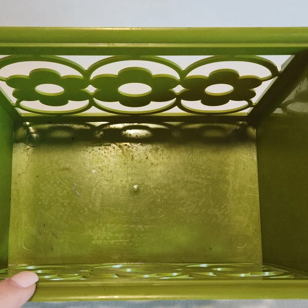 Vintage Lime Green Retro Floral Cutout Napkin Holder‎ Plastic Storage Basket MCM